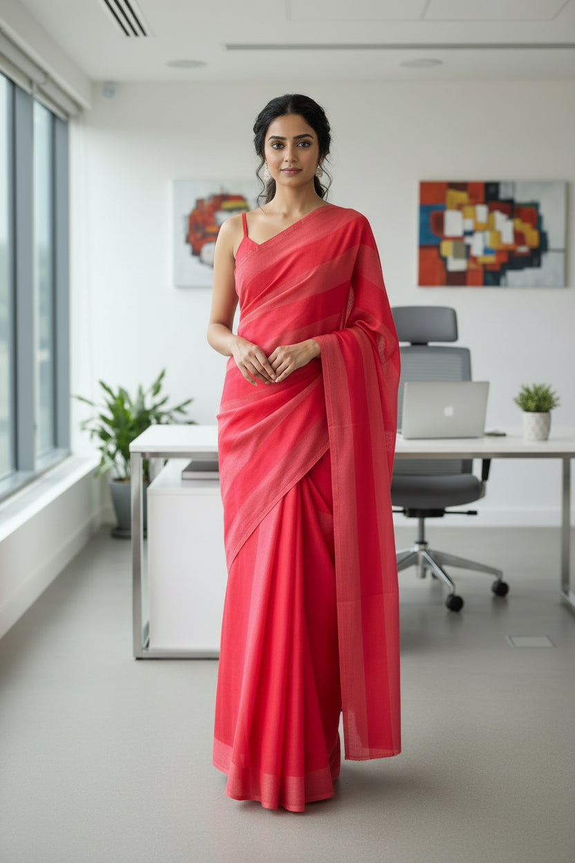 Earthline Mul Cotton Saree - Dark Pink and Light Pink