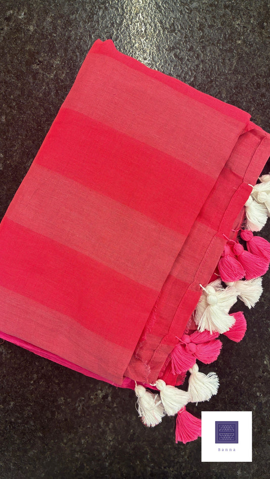 Earthline Mul Cotton Saree - Dark Pink and Light Pink