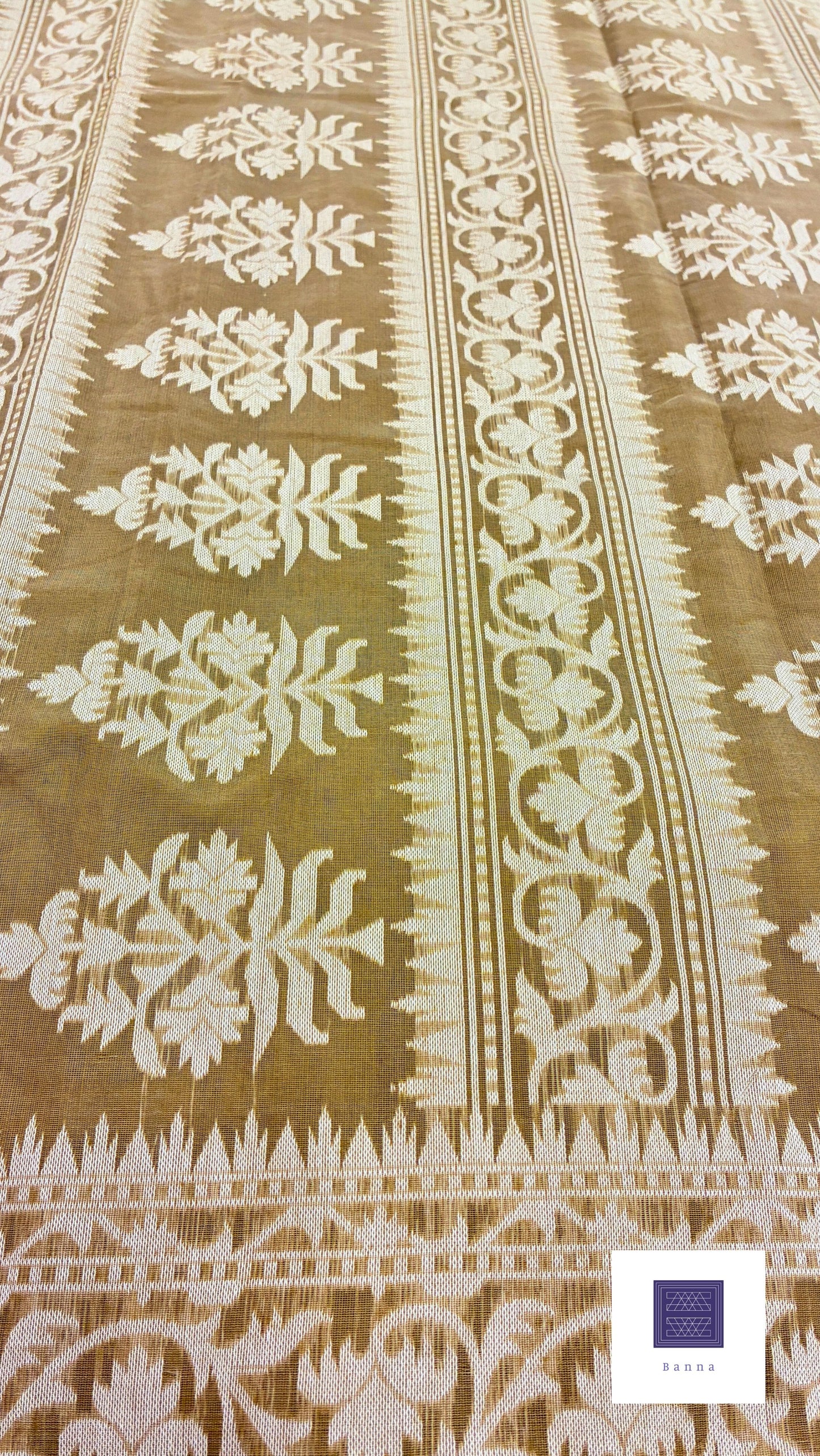 Jamdhani Cotton Saree with Silk thread work (Resham) - Khaki