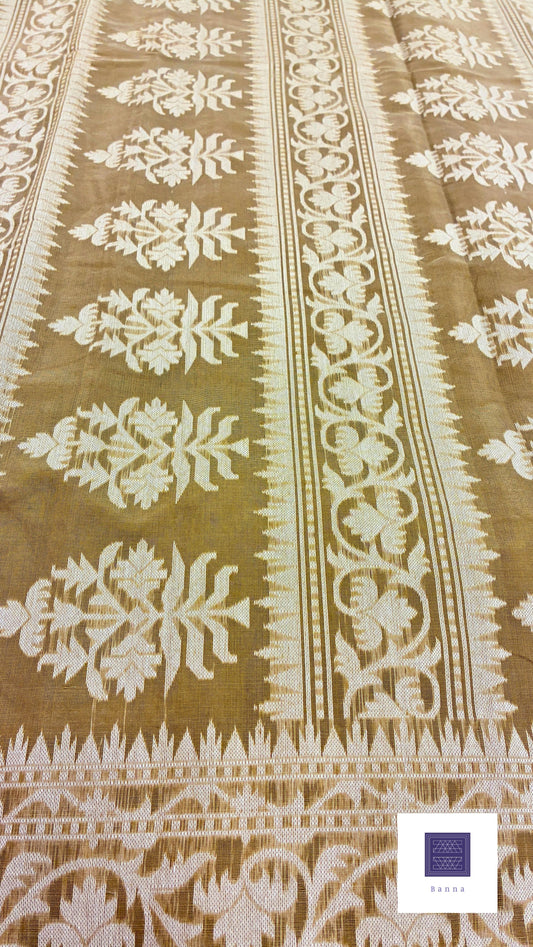 Jamdhani Cotton Saree with Silk thread work (Resham) - Khaki