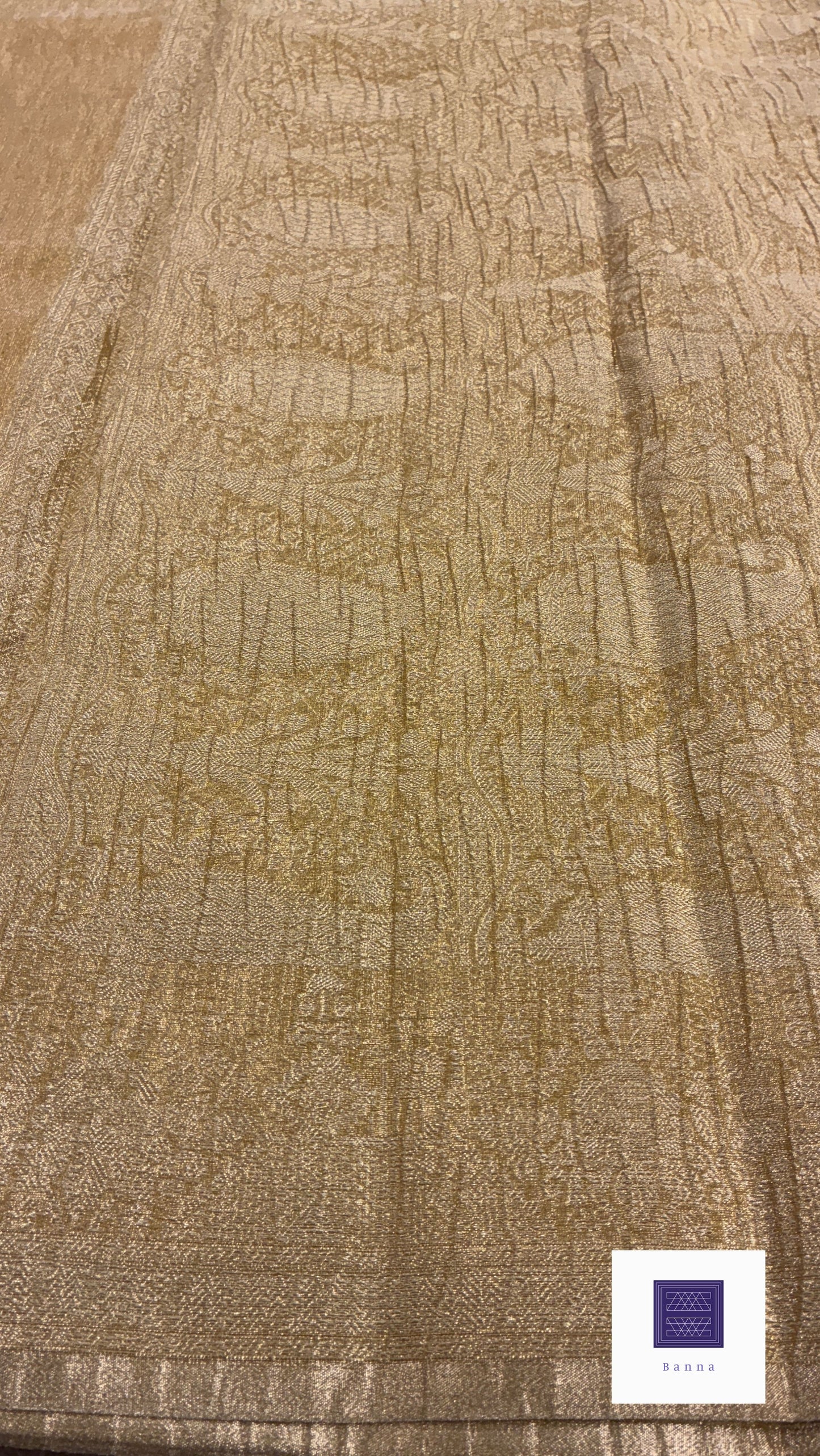 Banarasi Crush Tissue Saree in Jaali pattern- Gold and Yellow