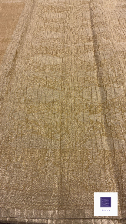 Banarasi Crush Tissue Saree in Jaali pattern- Gold and Yellow