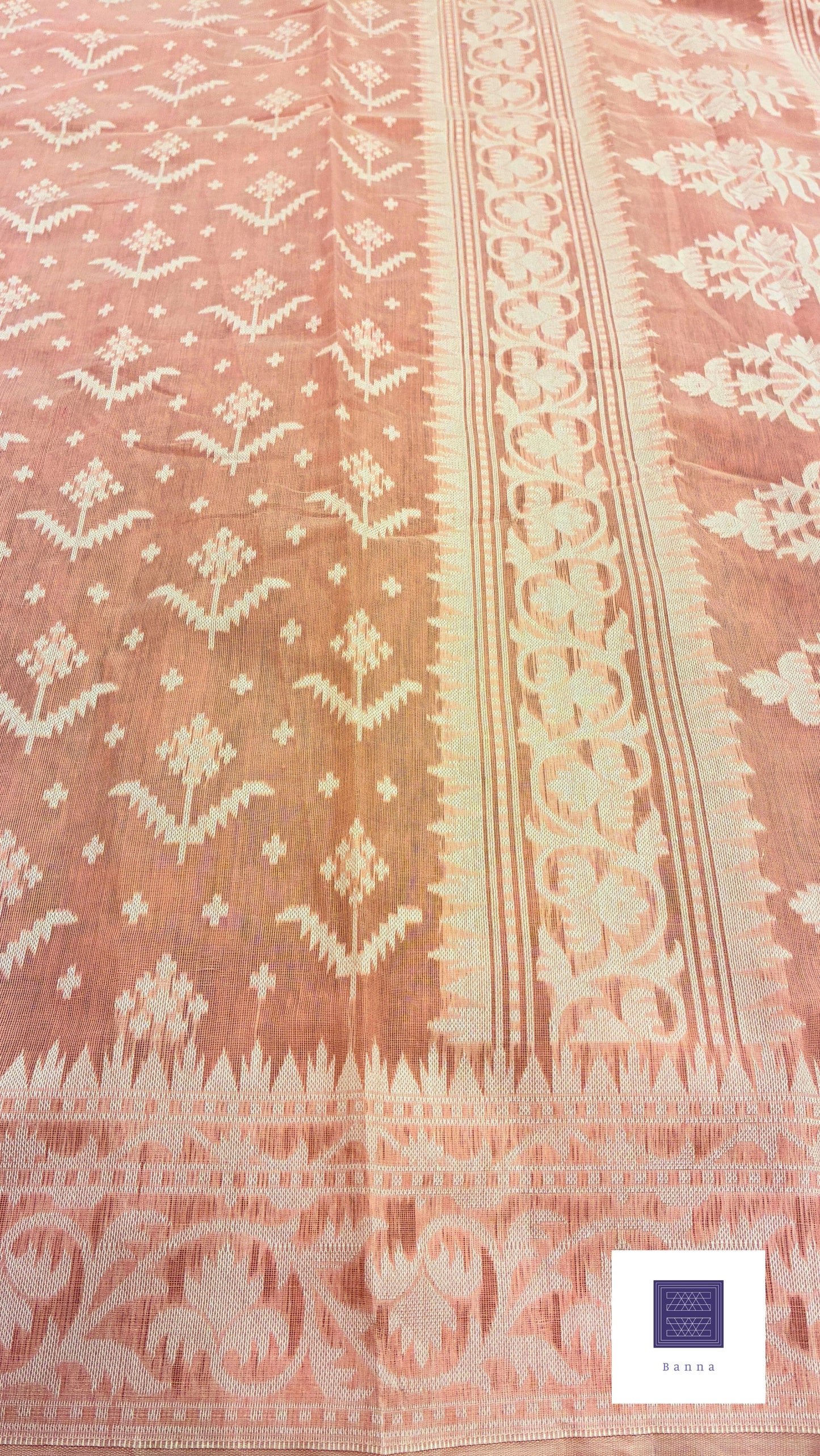 Jamdhani Cotton Saree with Silk thread work (Resham) - Baby Pink