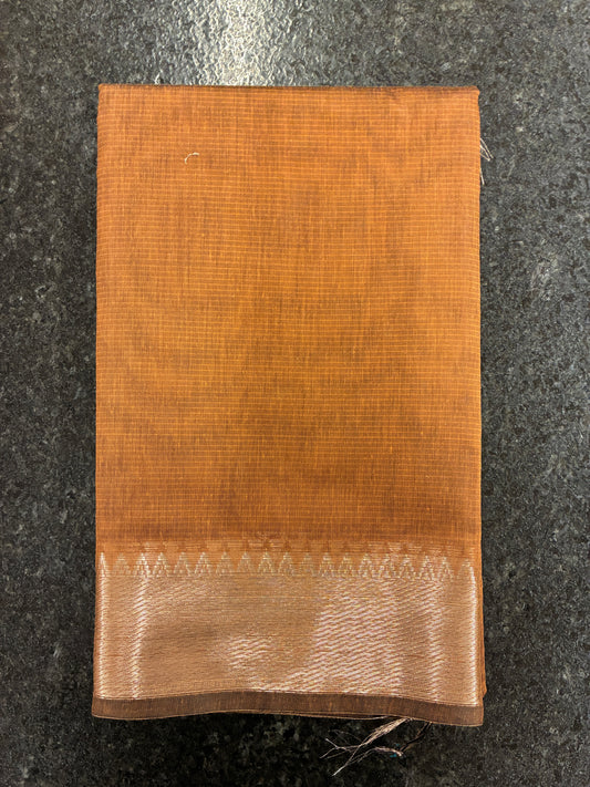 Cotton Saree temple border - Brown