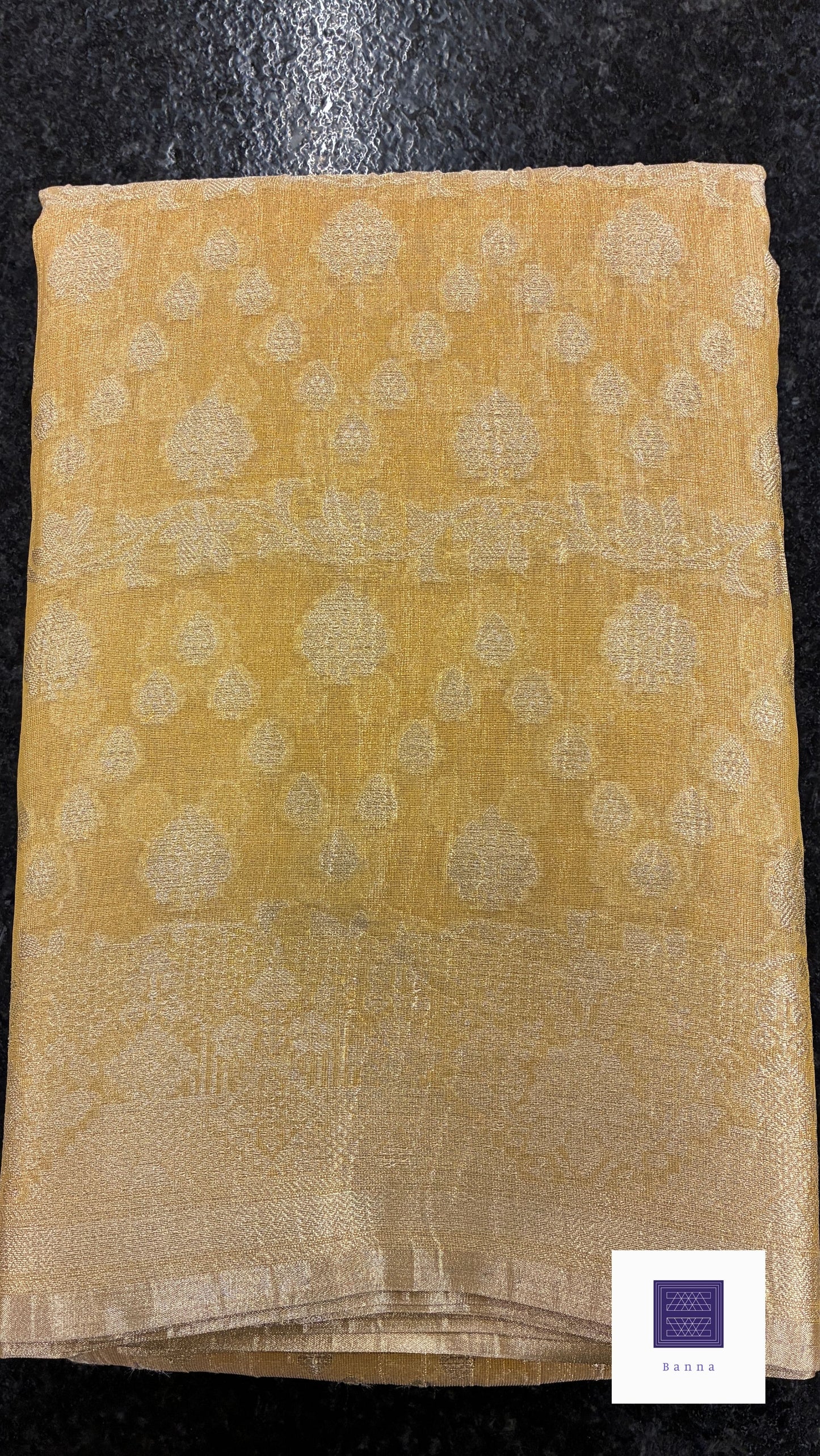 Banarasi Crush Tissue Saree in Jaali pattern- Gold and Yellow