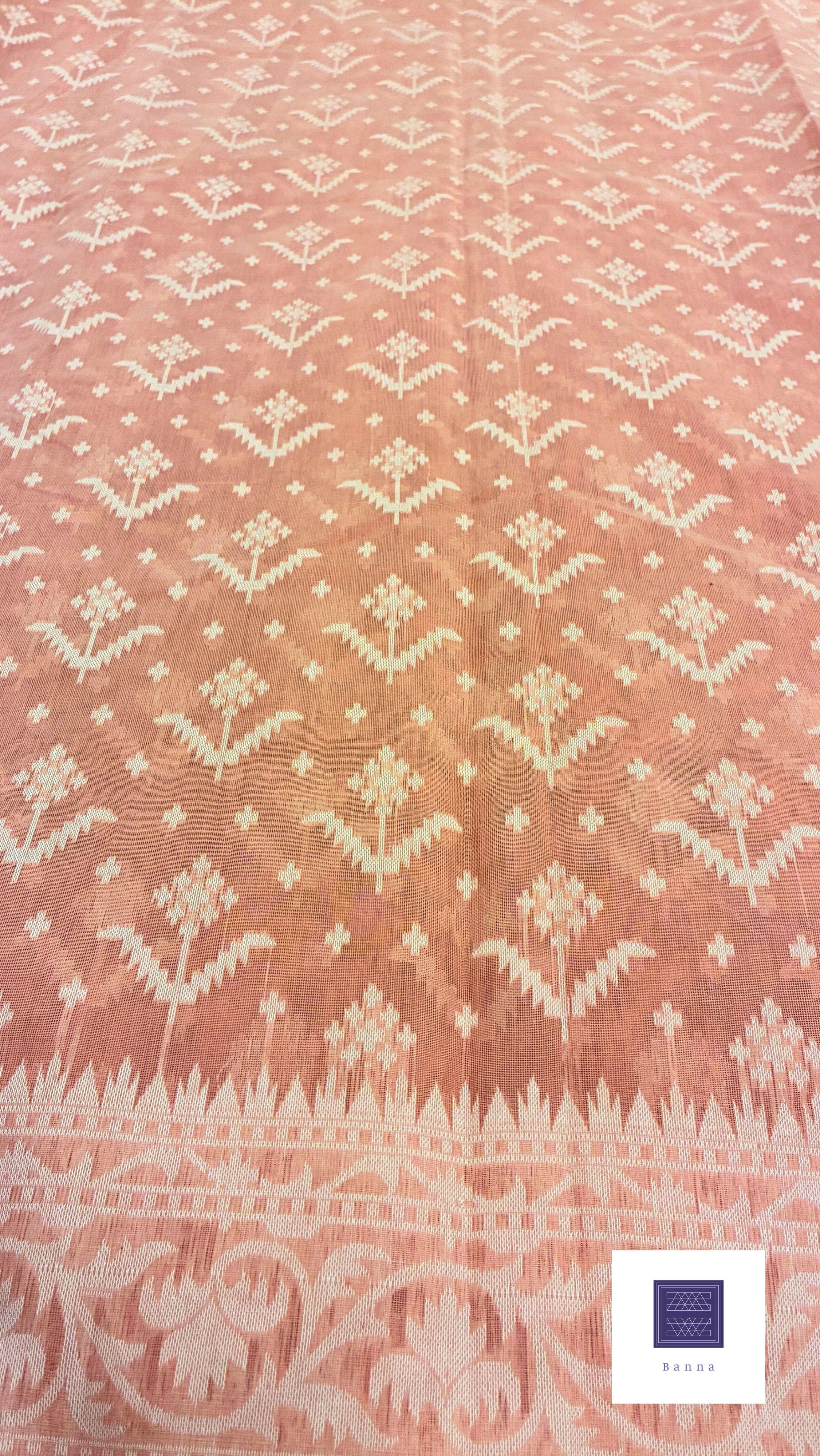 Jamdhani Cotton Saree with Silk thread work (Resham) - Baby Pink