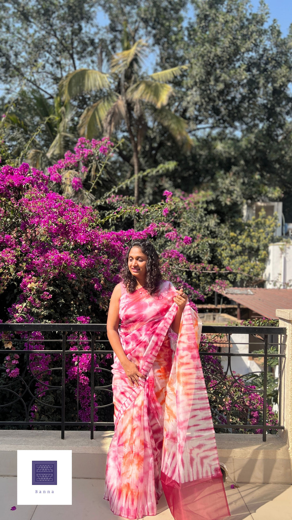 Maroon Cranberry Hibiscus - Banna's signature organza saree