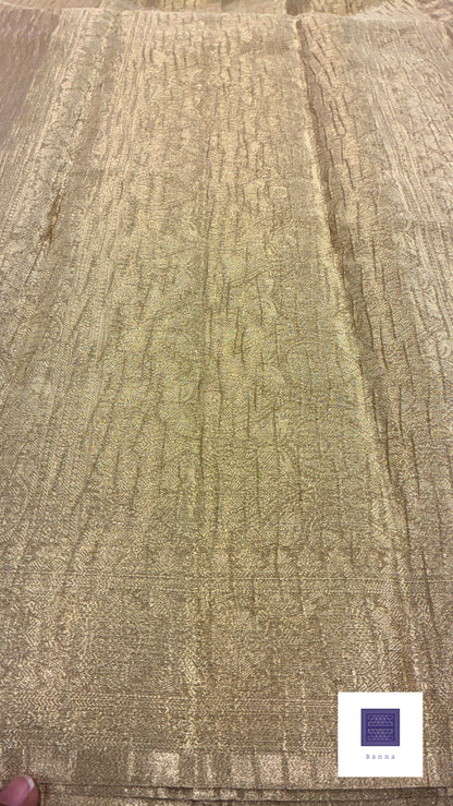 Banarasi Crush Tissue Saree - Beige and Gold