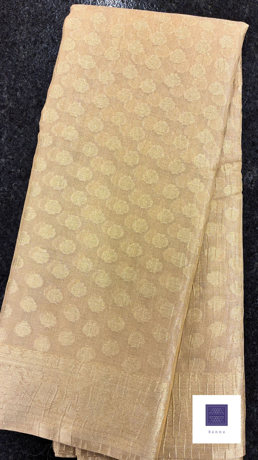 Banarasi Crush Tissue Saree - Beige and Gold