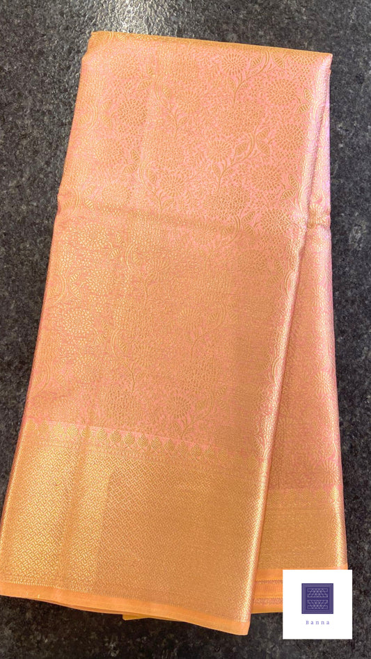 Tissue Brocade saree Kanjeevaram weaving - Pink and Peach