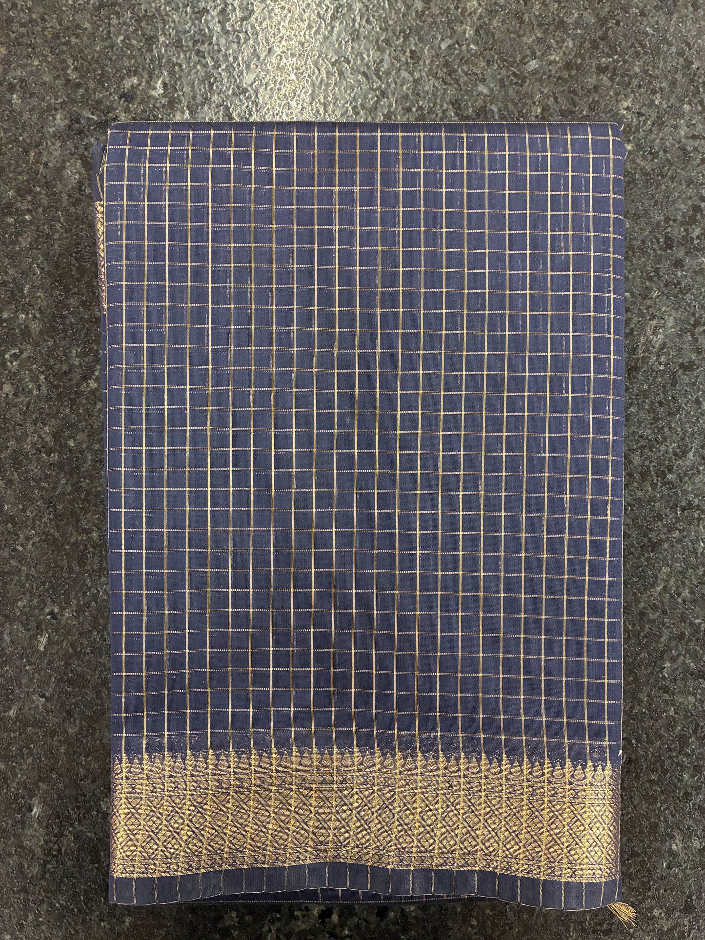 Cotton silk with checks - Navy Blue