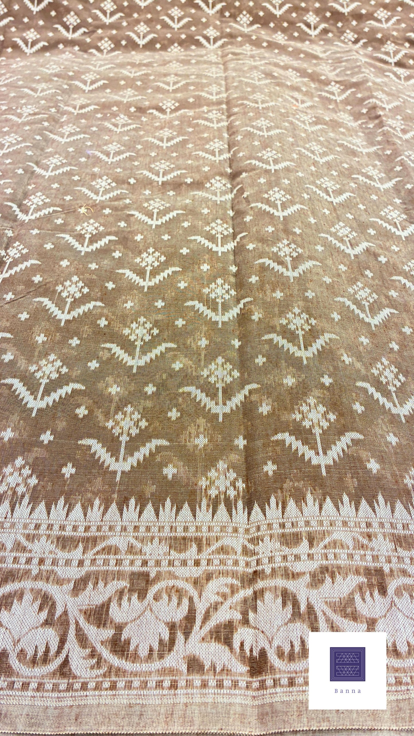 Jamdhani Cotton Saree with Silk thread work (Resham) - Light Brown