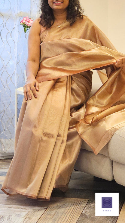 Plain Tissue Saree - Light brown