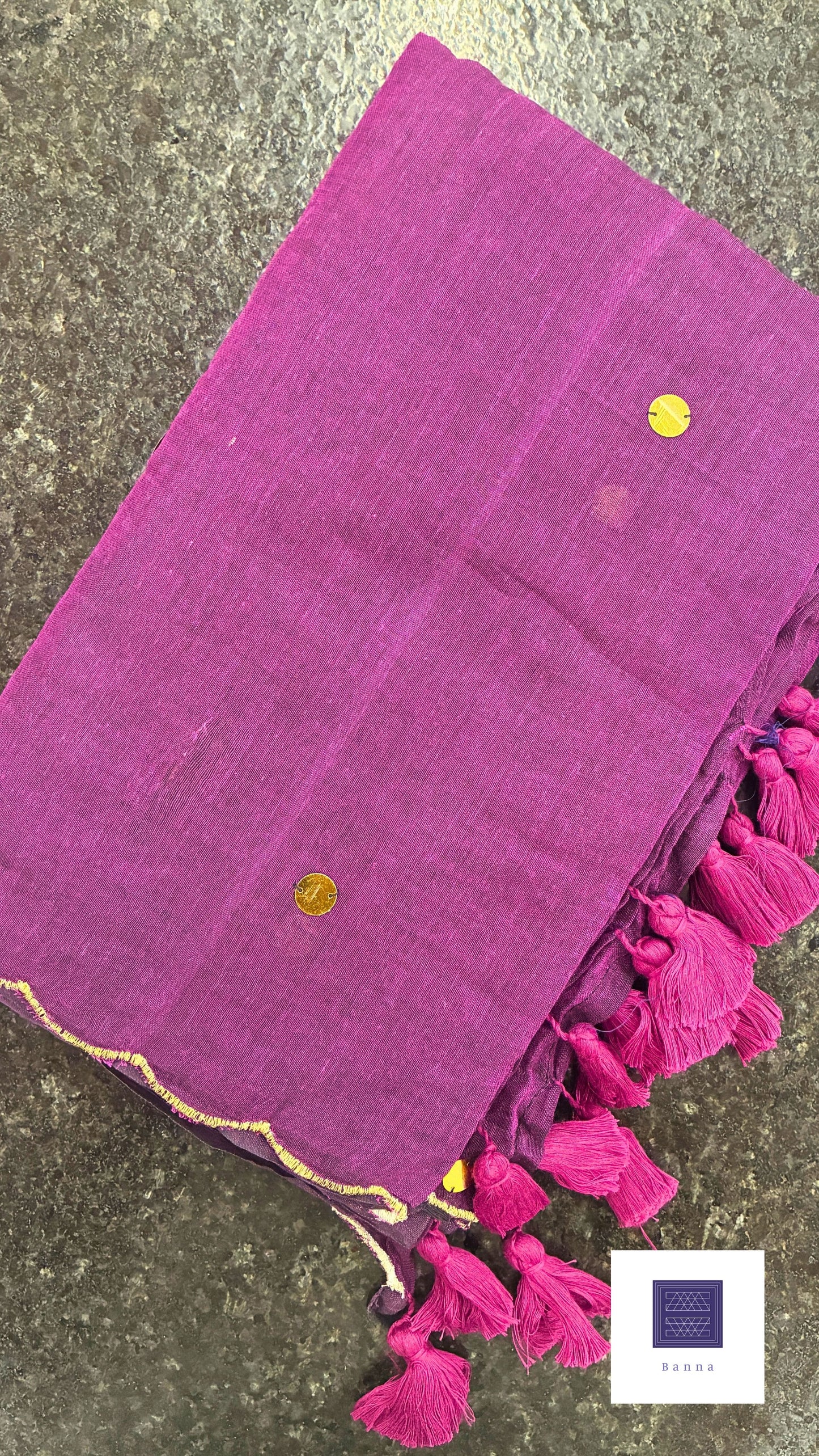 Pure Mul Cotton Saree with Gold embellishment and scallop border - Dark Purple