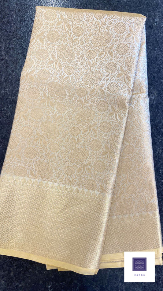 Tissue Brocade saree Kanjeevaram weaving - Cream and Gold