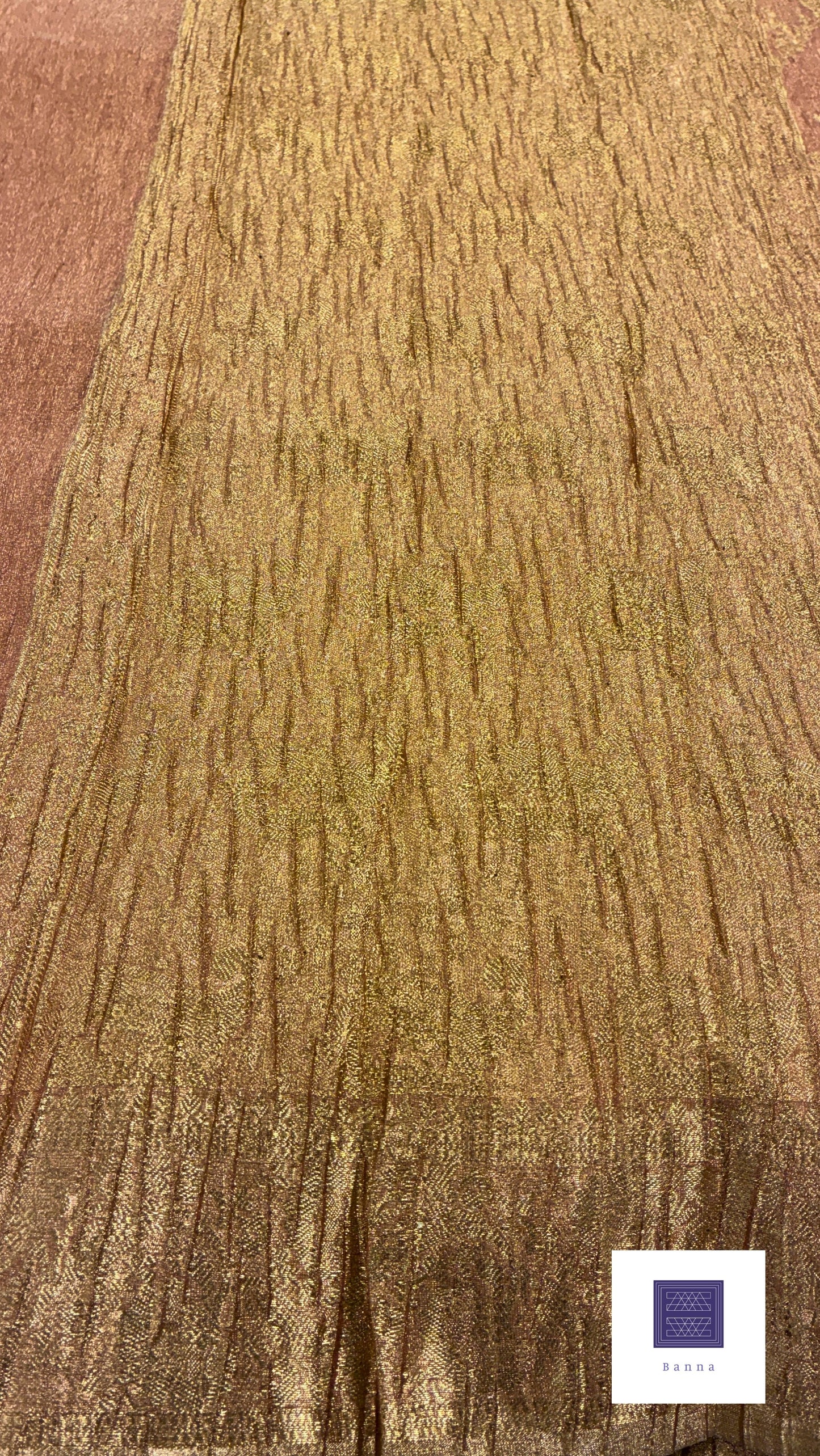 Banarasi Crush Tissue Saree in Floral pattern Jaali - Peach