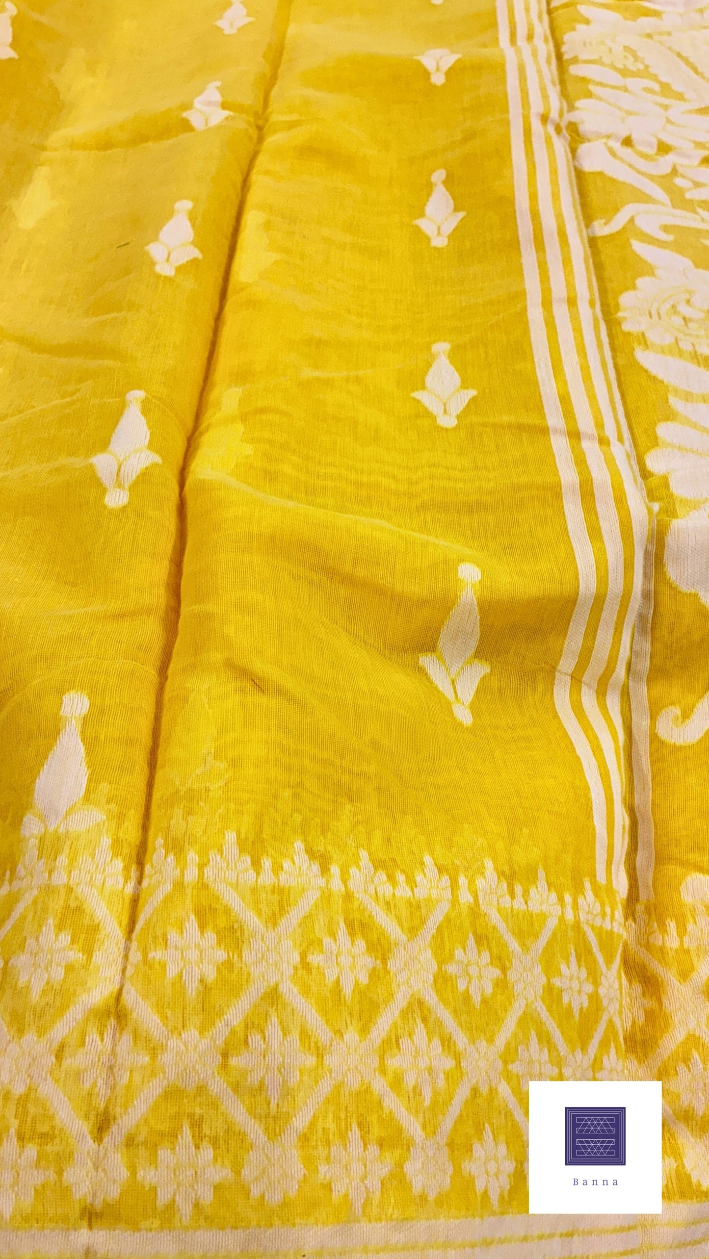 Jamdhani Cotton Saree - Solid Bright Yellow