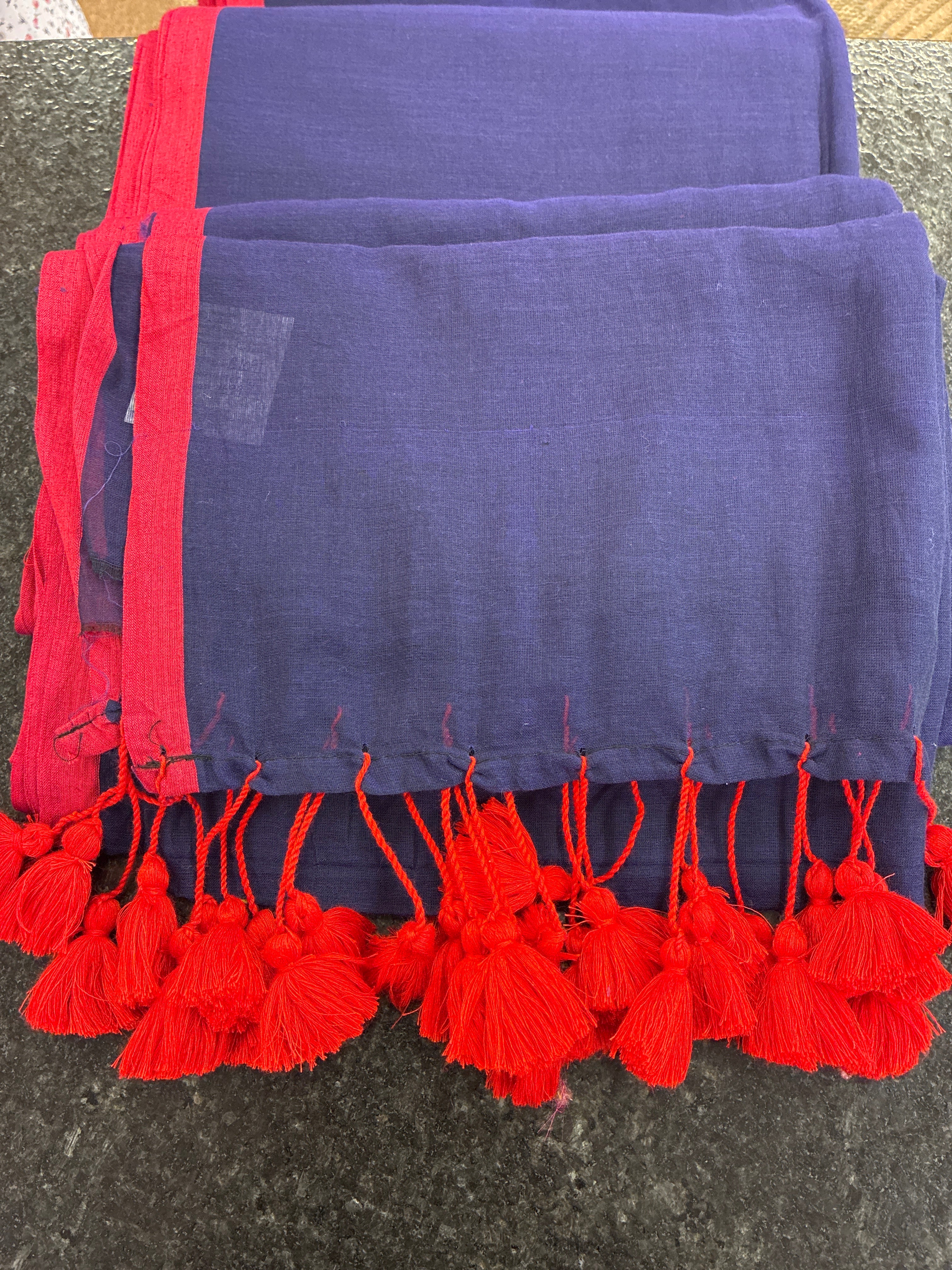 Soft Mul Cotton saree - Navy blue with pink border