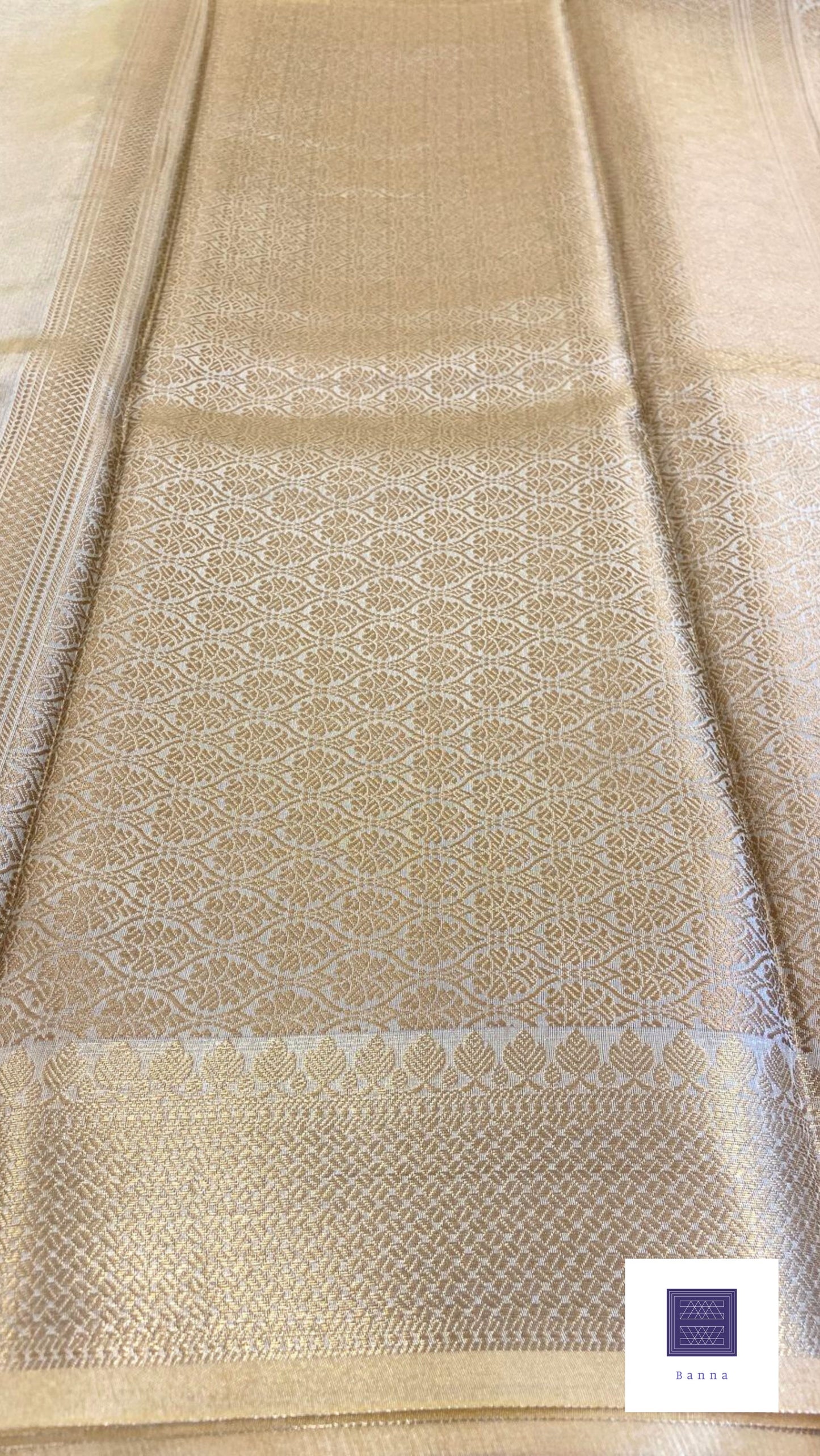 Tissue Brocade saree Kanjeevaram weaving - Cream and Gold