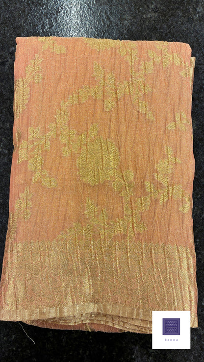 Banarasi Crush Tissue Saree in Floral pattern Jaali - Peach