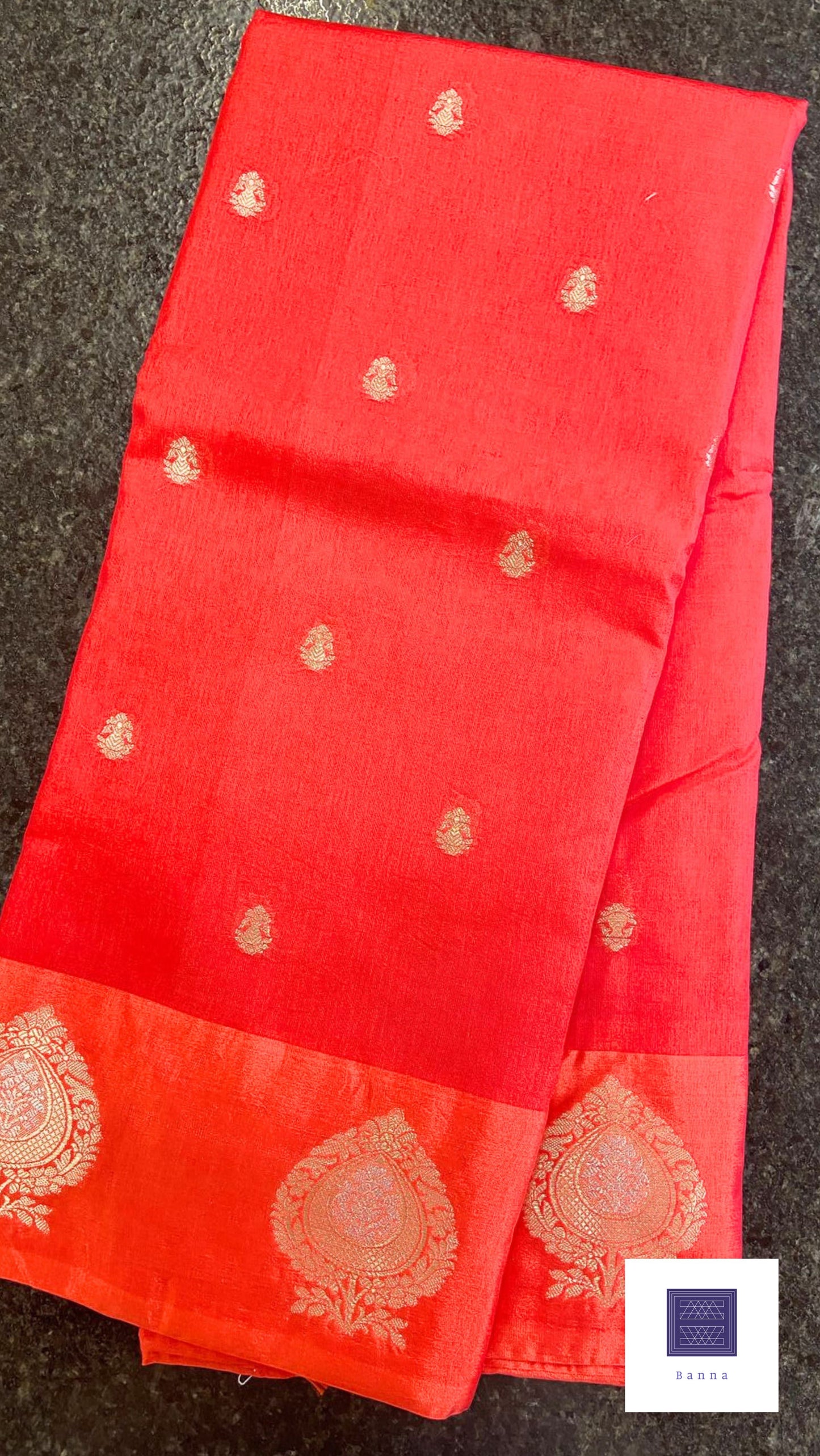 Raw Mango Semi silk saree - Reddish Pink Floral