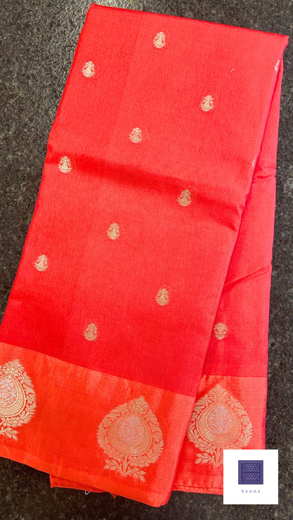 Raw Mango Semi silk saree - Reddish Pink Floral