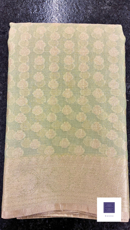 Banarasi Crush Tissue Saree - Pastel Green and Gold