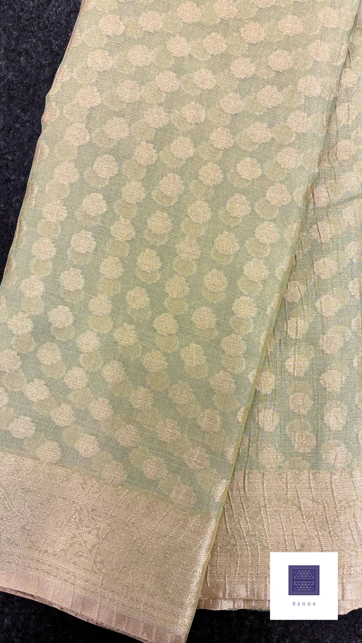 Banarasi Crush Tissue Saree - Pastel Green and Gold