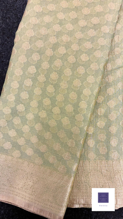 Banarasi Crush Tissue Saree - Pastel Green and Gold