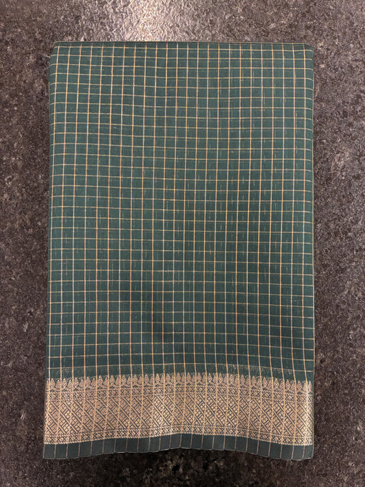 Cotton silk with checks - Bottle Green