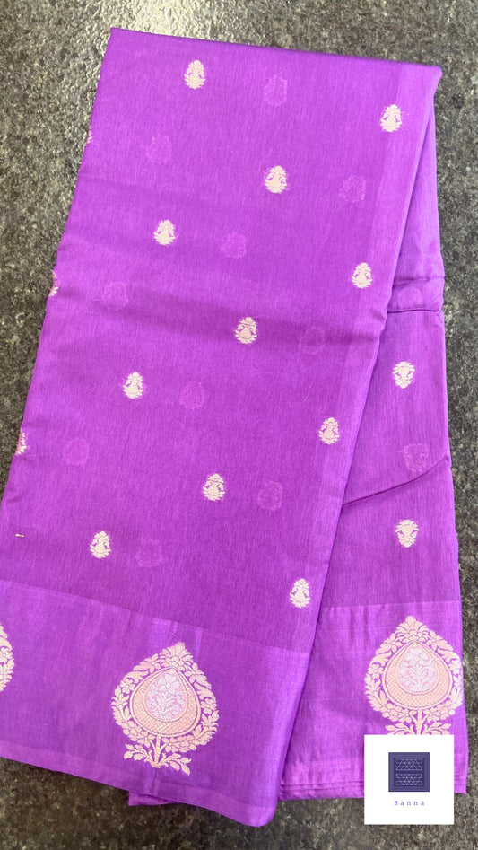 Raw Mango Semi silk saree - Purple Floral