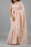 Kota cotton saree with floral embroidery and appliqué - Peach