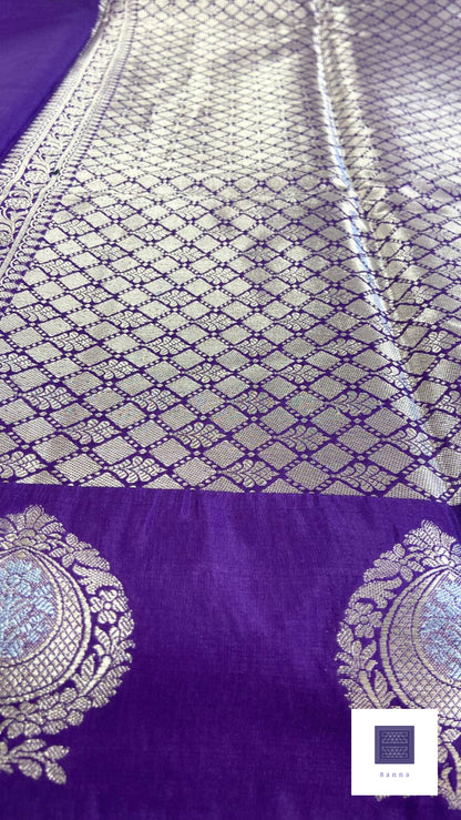 Raw Mango Semi silk saree - Purple Floral