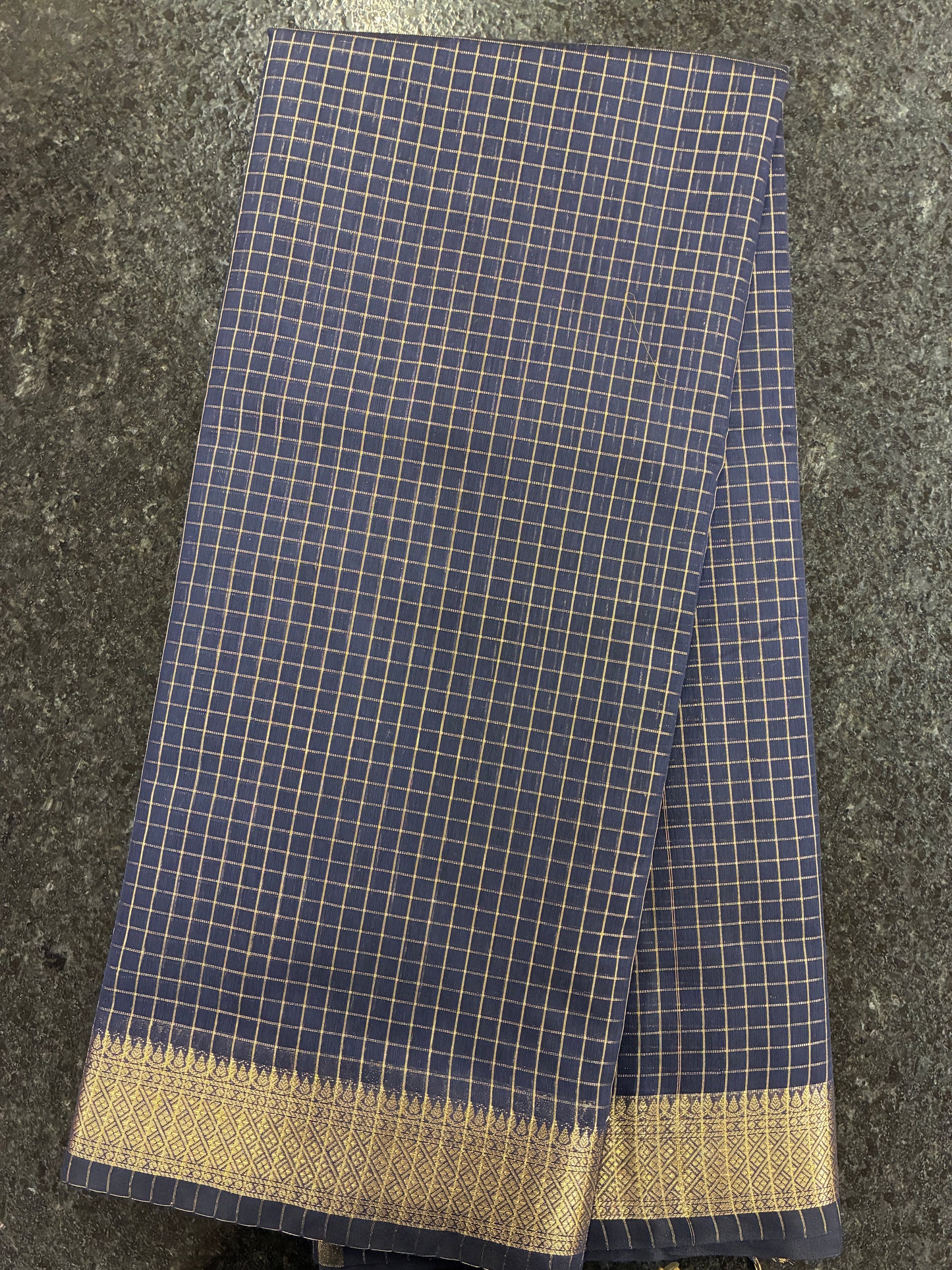Cotton silk with checks - Navy Blue