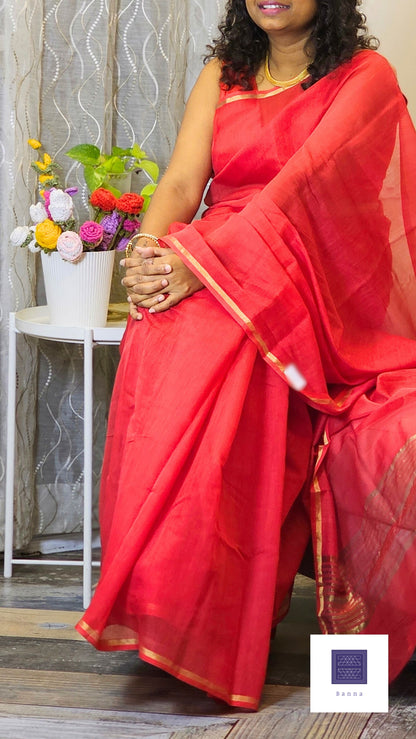 Pure Chanderi Cotton handloom saree - Red