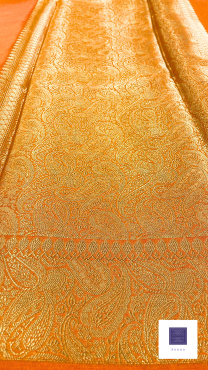 Tissue Silk Solid Long Border Saree - Light Orange