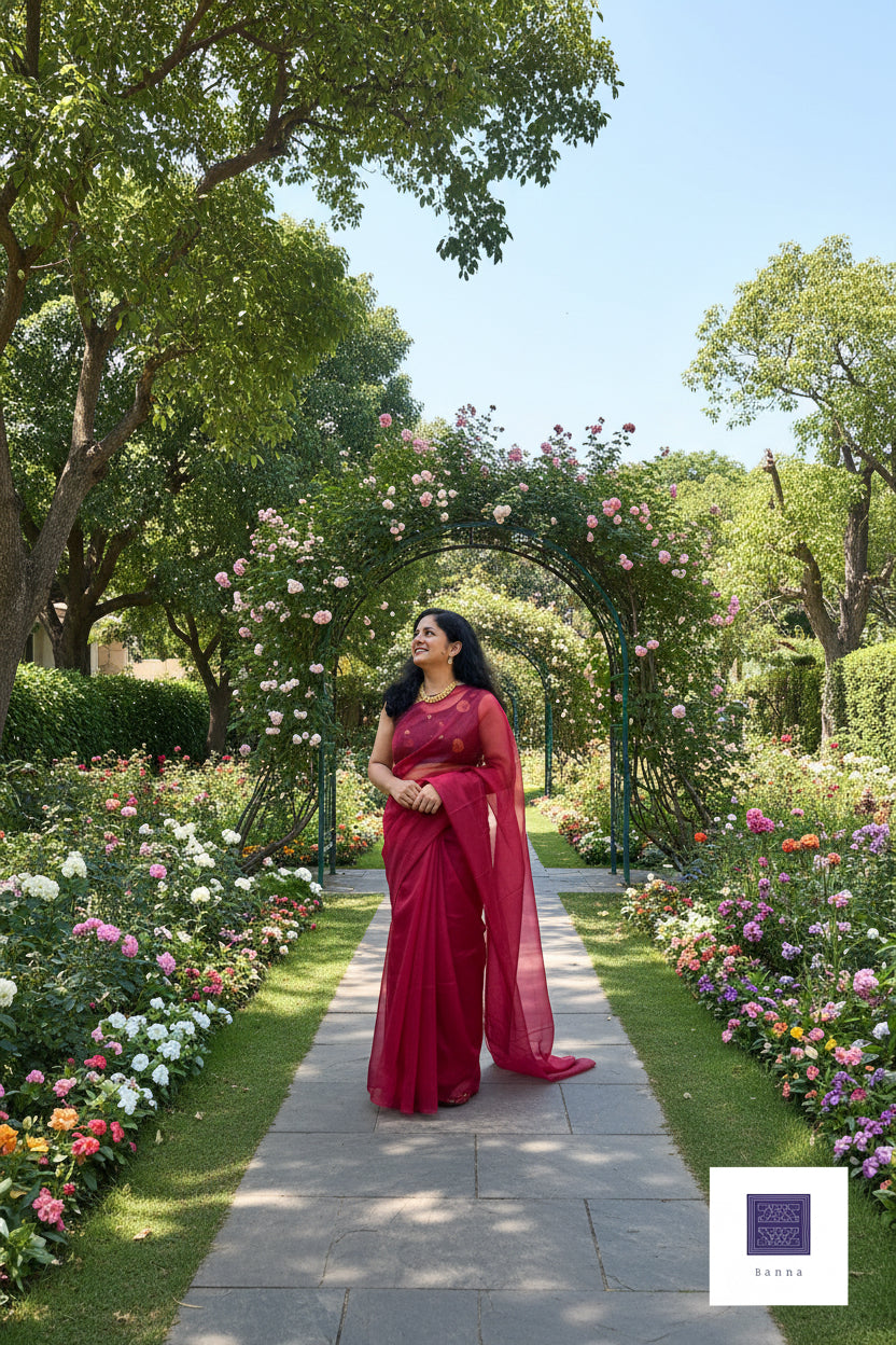 Maroon Solid Organza saree - Banna's signature solid organza saree