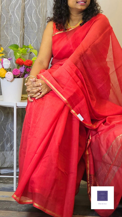 Pure Chanderi Cotton handloom saree - Red