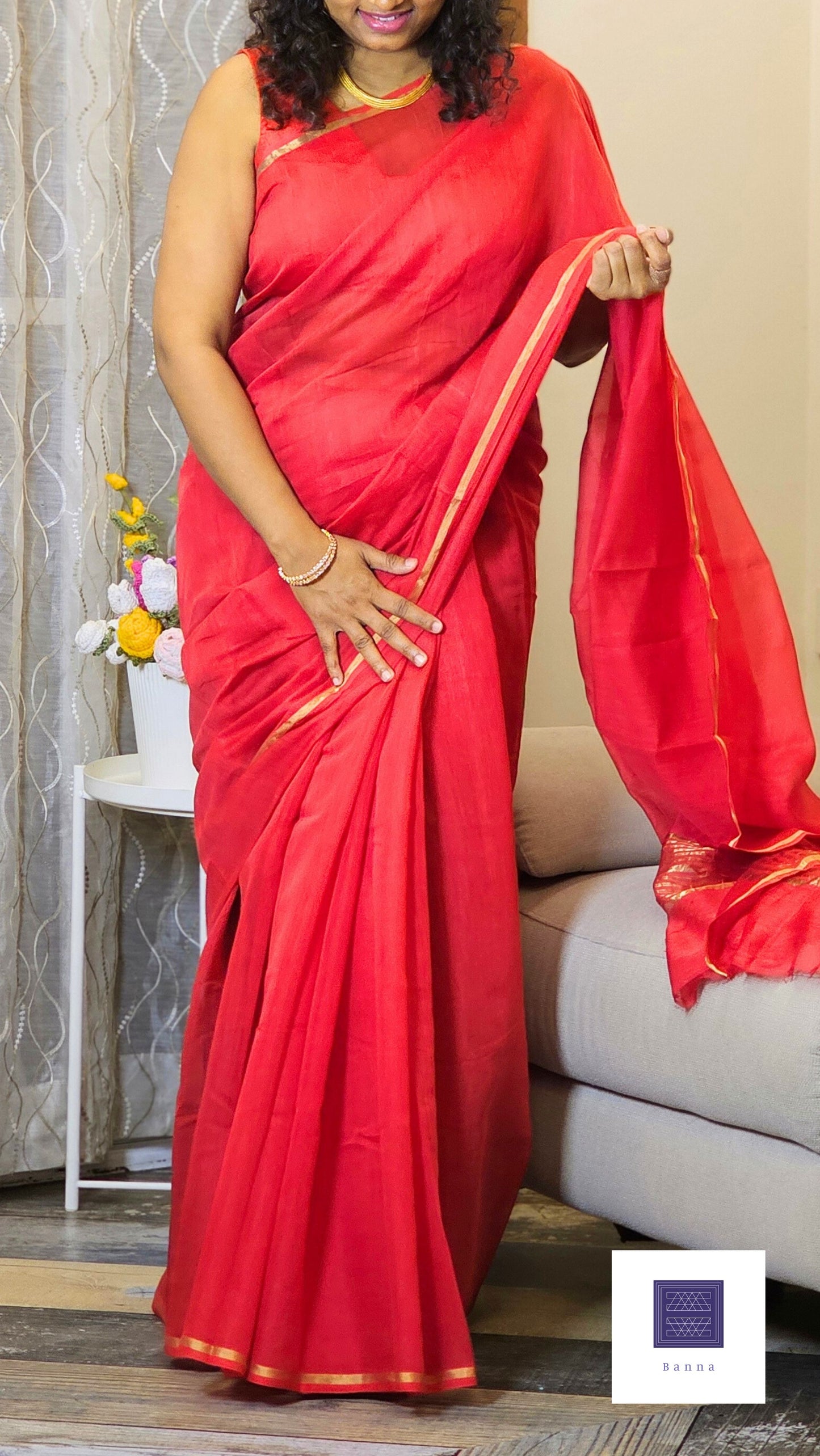 Pure Chanderi Cotton handloom saree - Red