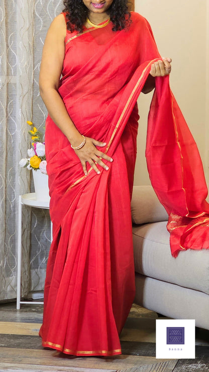 Pure Chanderi Cotton handloom saree - Red