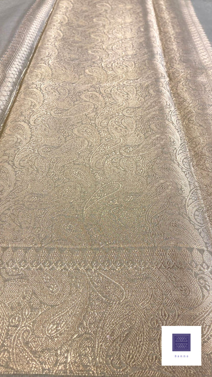 Tissue Silk Solid Long Border Saree - Green Grey Pastel