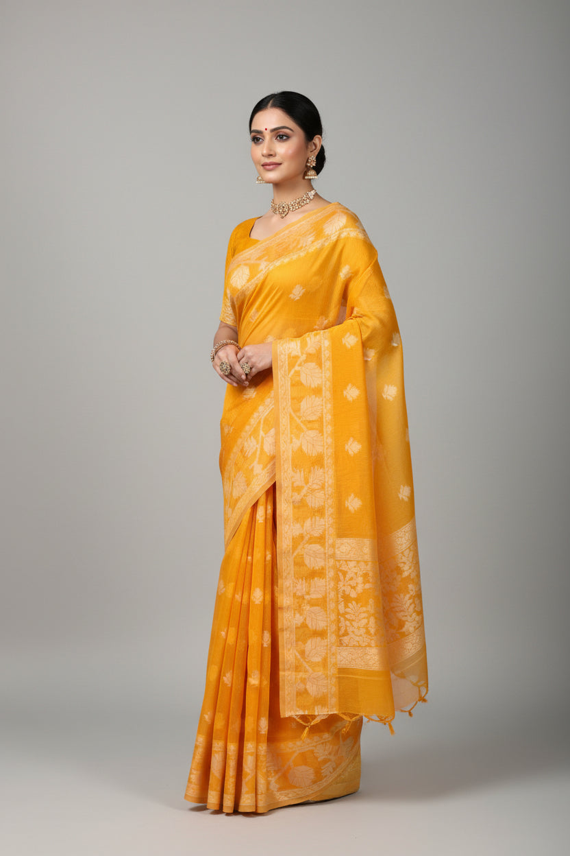 Jamdhani Cotton Saree - yellow