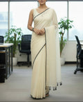 Soft Mul Cotton saree - White with Black border