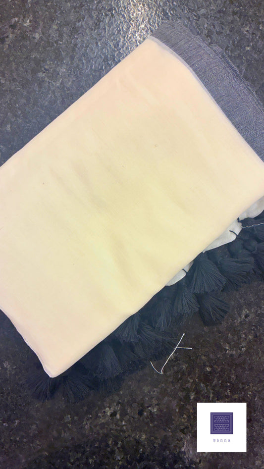 Soft Mul Cotton saree - White with Black border