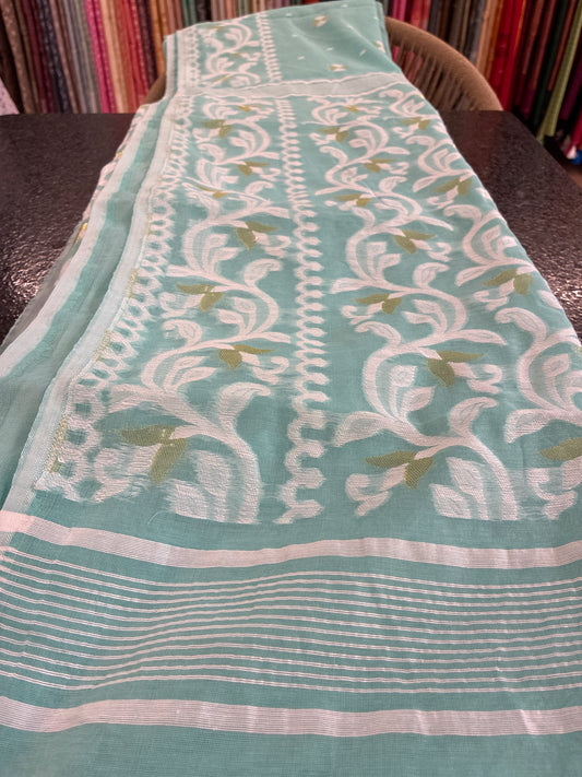 Jamdhani Cotton Saree - Aqua green