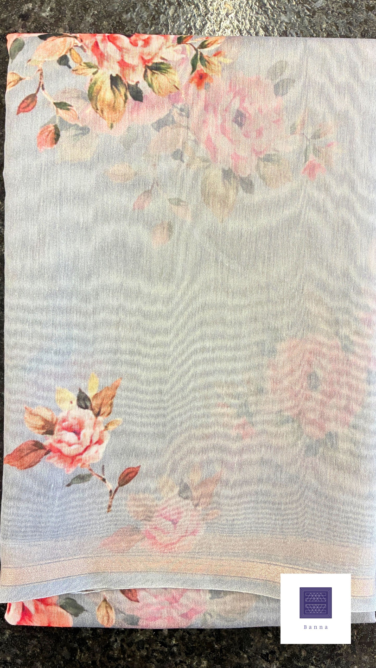 Cotton floral prints saree - Light gray