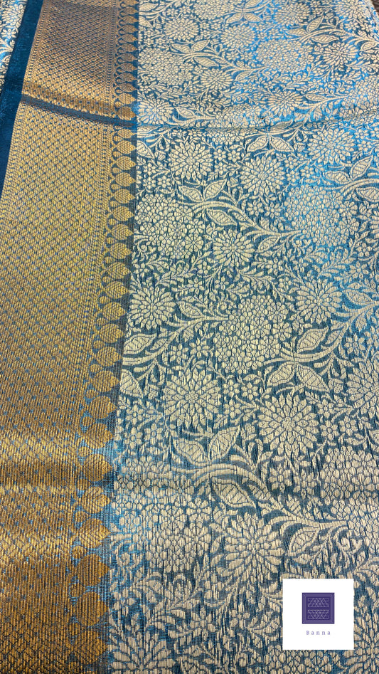 Tissue Brocade saree Kanjeevaram weaving - Dark Blue