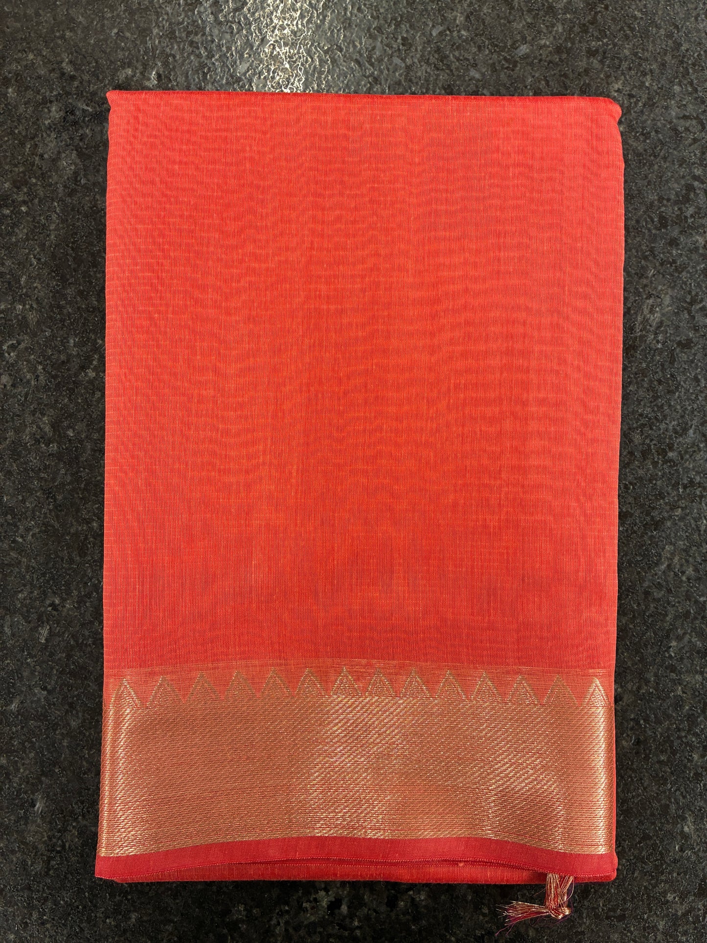 Cotton Saree temple border - Peach
