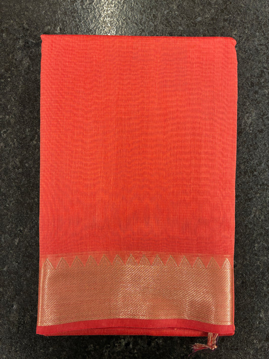 Cotton Saree temple border - Peach