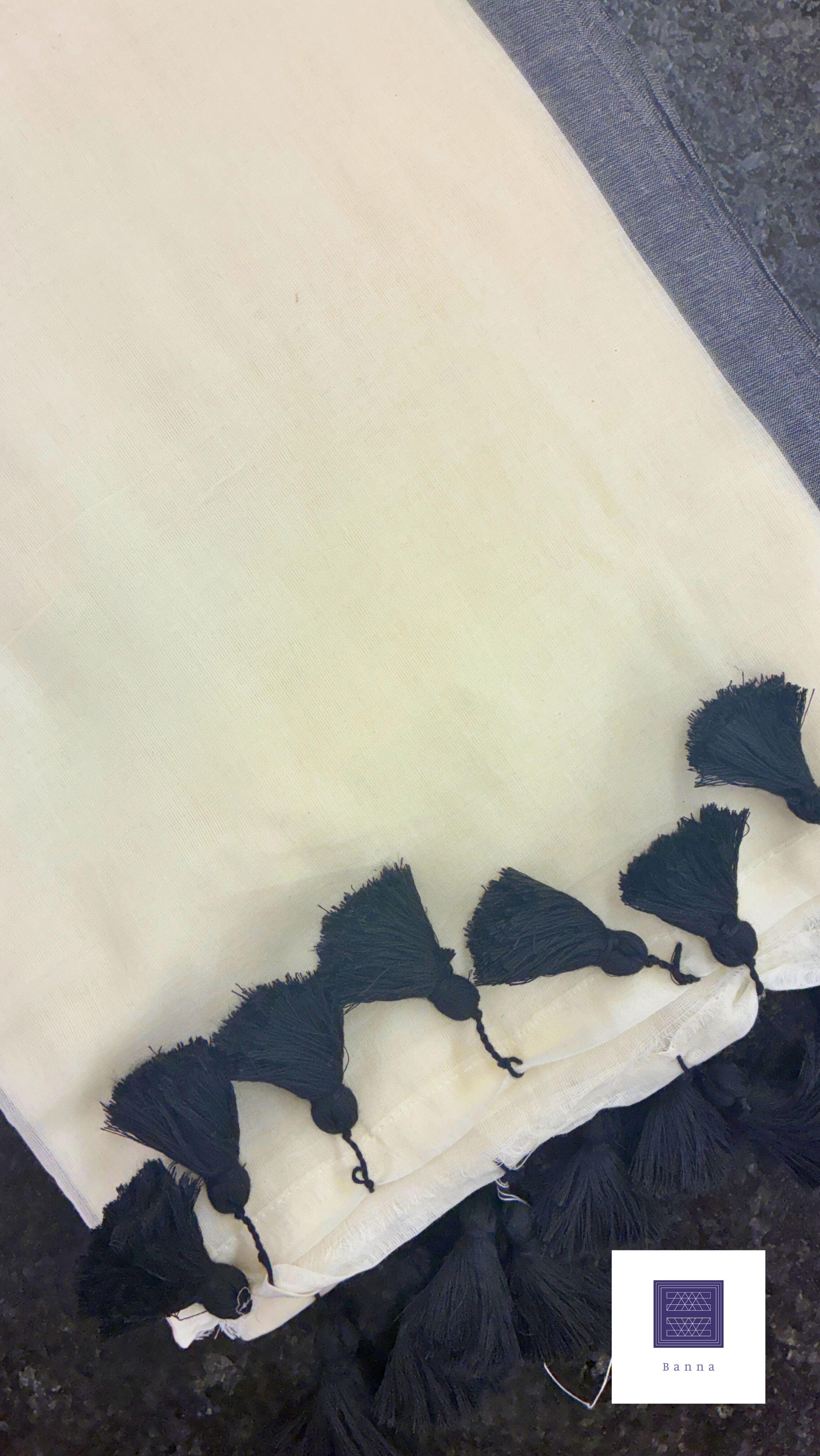Soft Mul Cotton saree - White with Black border